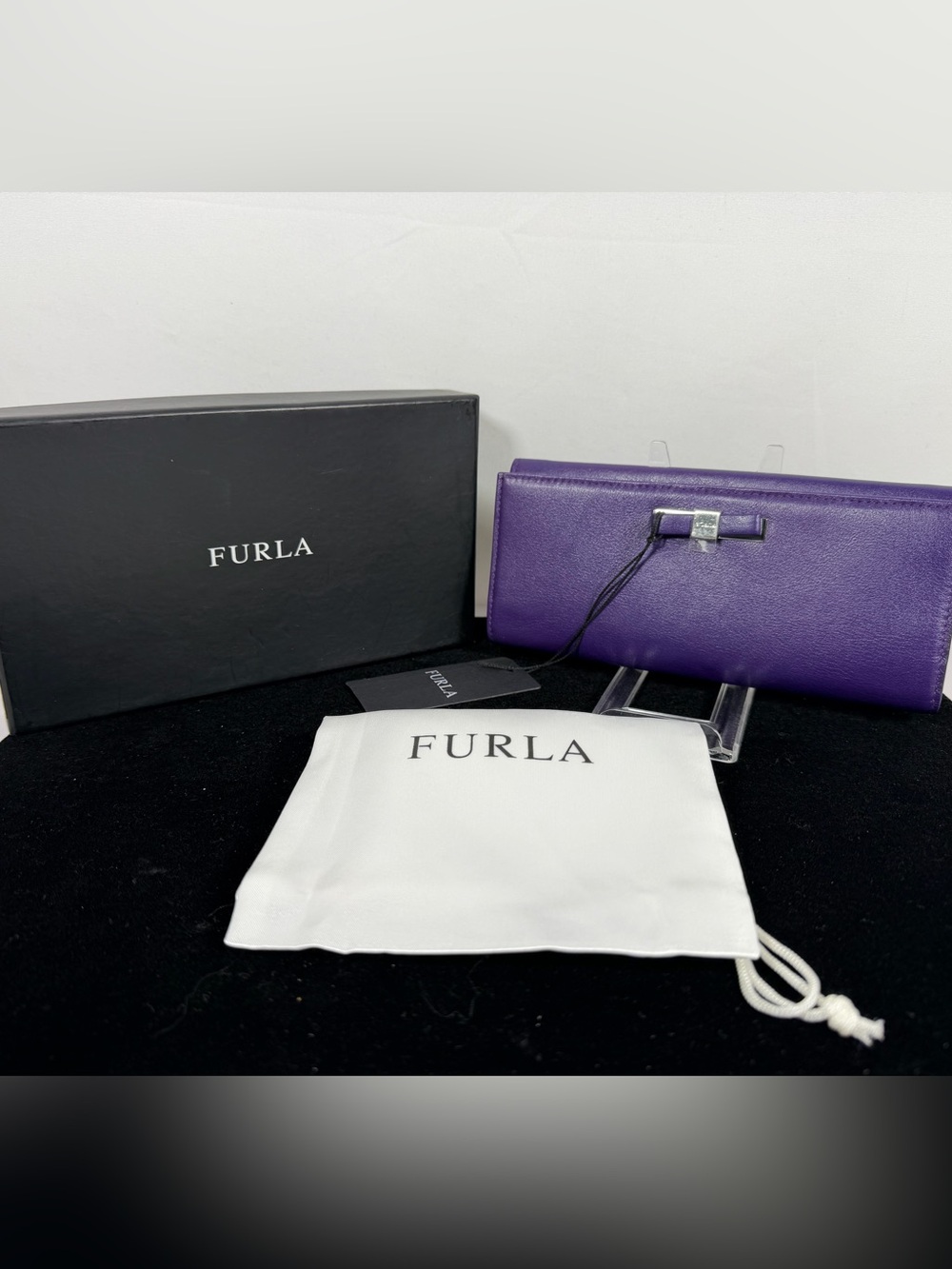 NWT Furla Bow Leather Continental Wallet Purple Box Dust Bag
